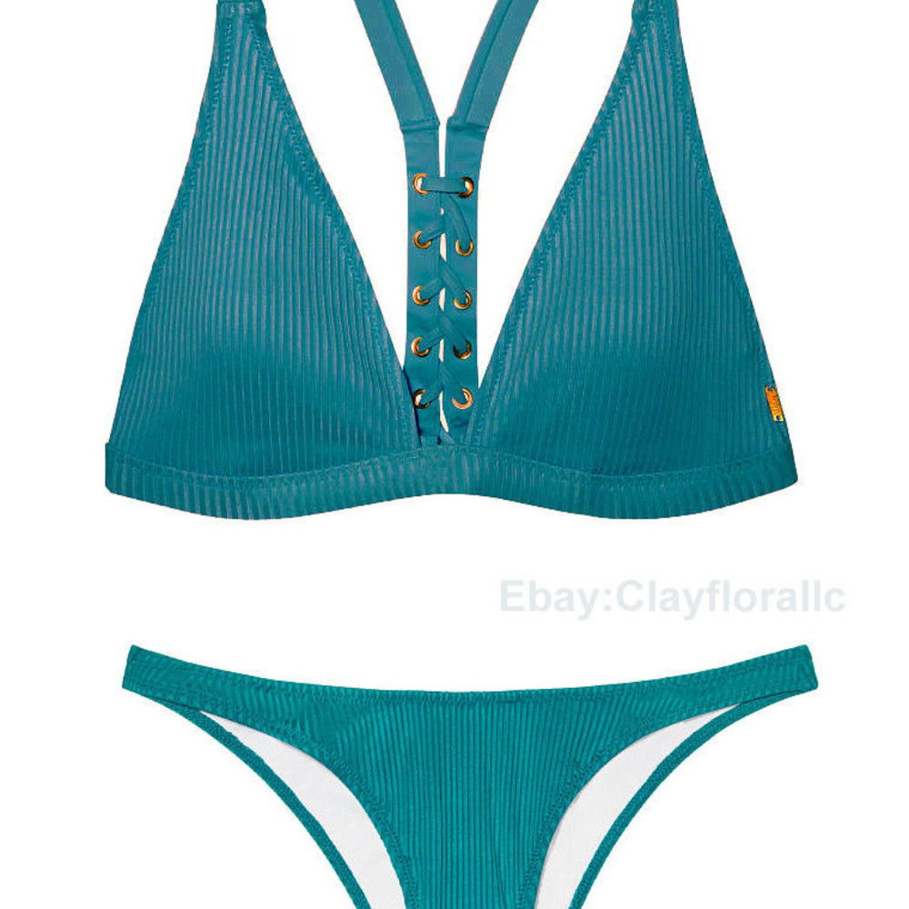 Victoria's Secret PINK swim set triangle teal blue